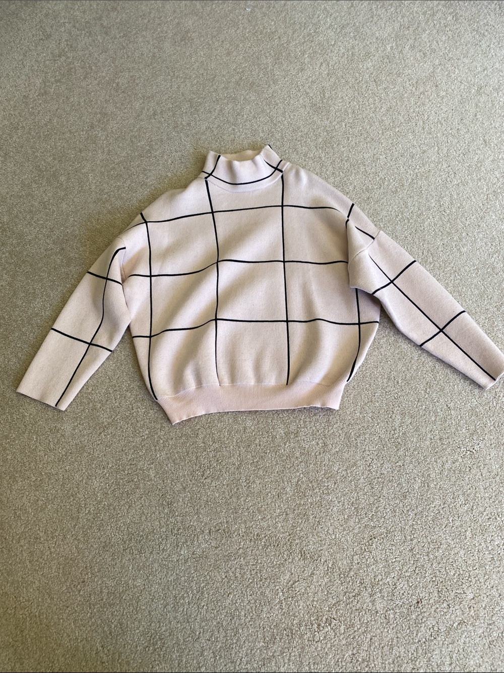 DAVI & DANI Cream Mock Neck Sweater with Black Grid